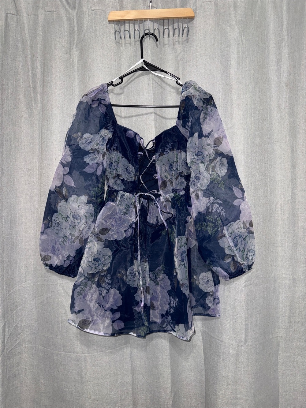 Lulus Positively Enchanting Blue Floral Organza Bustier Mini Dress - Size M - Picture 6 of 9